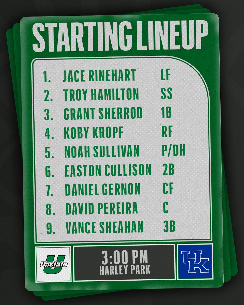 UpstateBSB's tweet photo. Today's starting lineup versus Kentucky

📺 https://t.co/o5sey6Ids9
📻 https://t.co/fpT8HbBvcY

#SpartanArmy ⚔️ https://t.co/ssWFrEKswl