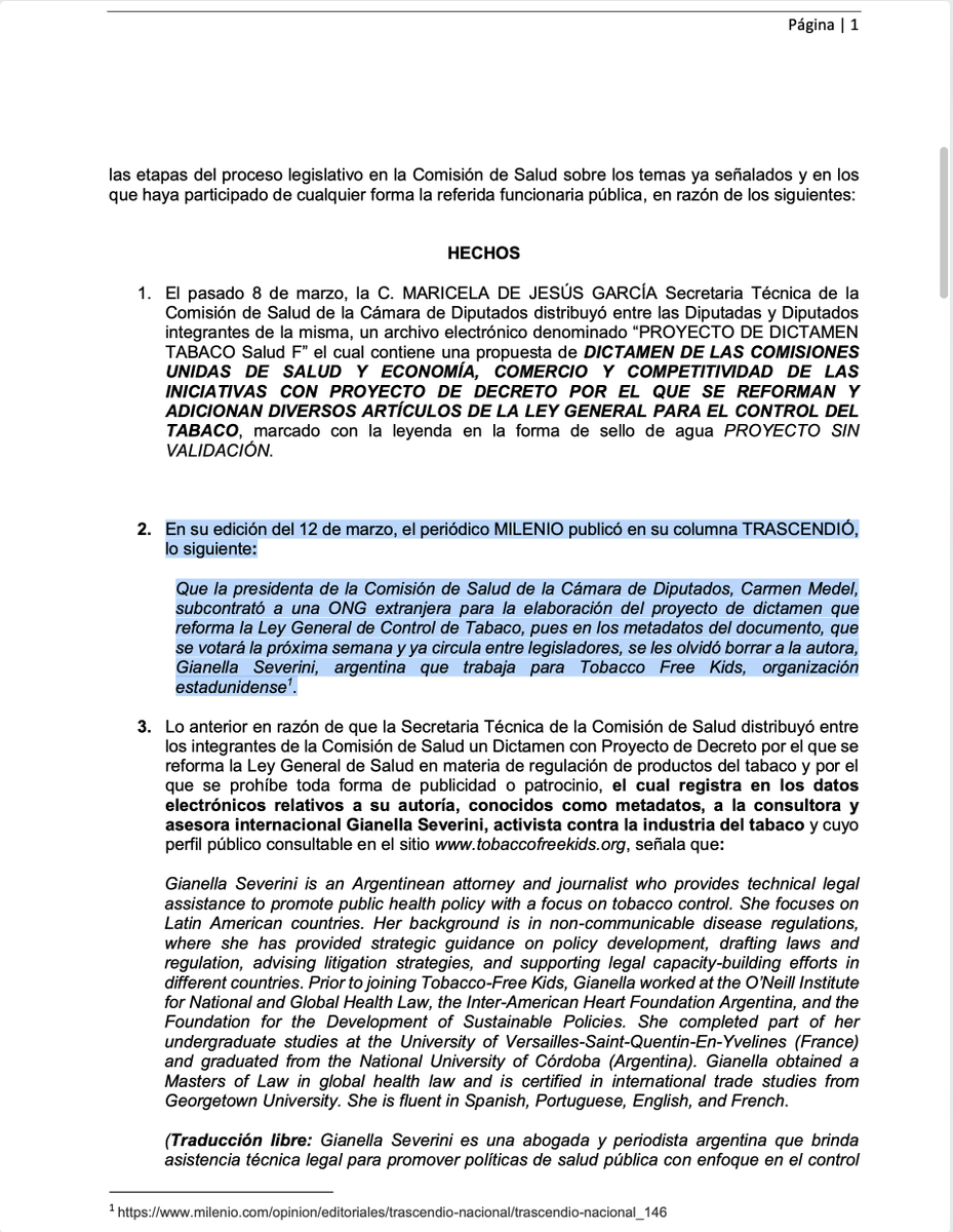 atoscanof4's tweet photo. Ministra @_NormaLuciaP citandola de su twitter.
"Si la justicia existe, tiene que ser para todos; nadie puede quedar excluido, de lo contrario ya no sería justícia: Paul Auster" 

Los usuarios de vaporizadores, cerca de 2'000,000 en México, le comentamos, que las empresas tabacaleras, ya tienen sus amparos para la venta de equipos y productos de vapeo y tabaco calentado ( BAT , PMI) ... 

LOS AMPAROS QUE SURGEN PARA ESTE FIN son en su mayoria, si no que casi en su totalidad de empresas emergentes que  tratan de seguir subsistiendo para vender a nosotros los usuarios comunes produtos que benefician la decision de alejarse del tabaco.

Que no la engañen , asociaciones civiles financiadas por extranjeros ( contravención al art 33 ) que solo pretenden igualar un producto QUE NO ES DE TABACO con productos de tabaco... tenemos documentada la participacion desde la legislatura pasada de estas "Organizaciones de la Sociedad Civil" que no vivirian si no fuera por estos financiamientos y que hoy incluso los presumen en Eventos Internacionales como en la COP10 en Panamá

Participando incluso en la elaboracion de DICTAMENES EN EL CONGRESO DE LA UNION... mismos que pretendieron prohibir el uso de un producto que en otros paises ha beneficiado a cerca de 86'000,000 de usuarios. incluso... no dejan que se comente nada en sus tuits, COMPROBANDO su falta de pluralidad.

Dejo a usted captura de pantalla de los metadatos obtenidos en ese periodo Legislativo, cuando la entonces @DraMedelPalma era PRESIDENTA DE LA COMISION DE SALUD... ( imagen 1 y 2) 
Y segmento de la Carta A Dip. Dulce Maria Sauri, ( imagen 3 y 4 ) denunciando el hecho... ESTE DICTAMEN FUE RETIRADO DE INMEDIATO... por parte de la Diputada... aunque no deja de dejar su huella institucional dentro de su propia Iniciativa, donde orgullosamente indica su PARTICIPACION con estas ONGs extranjeras.

Siendo como cita en su frase de su Tuit La exclusion a la que hemos sido sometidos ciudadanos que solo buscamos nuestros propios intereses de salud.

Recuerde que la Justicia NO TIENE PARTIDOS POLITICOS.

Por lo que esperamos los 2'000,000 de mexicanos afectados,que los embates desde la supuesta "sociedad civil antitabaco" sean tomados como lo que son , SIMPLES RUMORES DE SALON dados por dinero extranjero que :

NO DEBE INTERVENIR EN LAS POLITICAS NACIONALES DE NINGUNA MANERA DE ACUERDO COMO MENCIONE ANTES AL PROPIO ART. 33 CONSTITUCIONAL

Muchas gracias y reciba nuestra admiracion por el gran trabajo que realizan la @SCJN @CJudicaturaEc y todos los encargados de impartir Justicia Ciega en NUESTRO PAIS.

Atte. Antonio Toscano- Vocero
#ElVapeoSalvaVidas #VapearUneVidas #VapearNoEsFumar #YoVapeoYoVoto 

@ChecoBarrera @Chertorivski @ectorjaime @AdelaRamosJ @galaz_eva @rubengluengas @pastordc3110 @adn40 @AristeguiOnline @SergioSarmiento @qtf @TapiaFernanda @CanalCongreso @daniellemx_ @JMRivaPalacio @DirectoAnalisis @ProProhibir @proceso @RedReduccion @anesvap @allvapemx @provapeomexico @ReldatLatam @ardtiberoameric @anesvap @AsovapeAR @AsoVape @vapers_alliance @DiarioVapeador @lfgamboa @kalaveravpe @NeoKo_Sat @vapeoinformado @fn_fernandez @LatAmInnovacion @politicomx @LemusBarajas @TereValeMX @vampipe