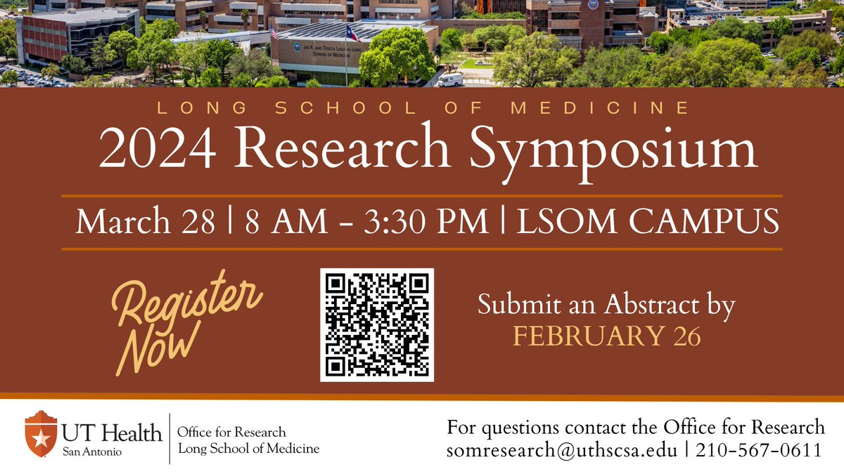 Join us on March 28! Explore groundbreaking research, podium presentations, and hear from our 2023 Rising Stars. Plus, don't miss our keynote speaker, Dr. Larry Schlesinger, M.D., President and CEO of Texas Biomedical Research Institute. lsom.uthscsa.edu/office-researc…