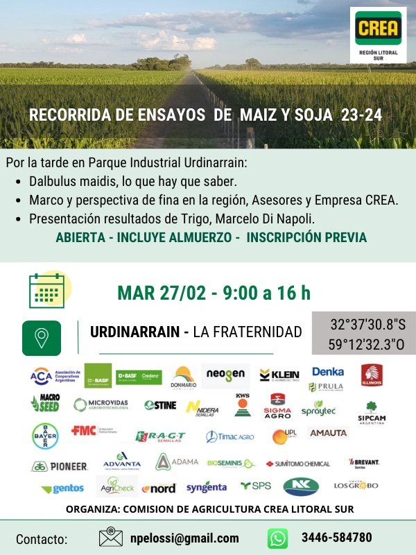 crealitoralsur's tweet photo. El martes 27 te esperamos en la Recorrida de Maiz 🌽y Soja🌱, nos encontramos a las 9 en: 📍https://t.co/XCRZc14eNW ✅Inscribite previamente en 👉 https://t.co/2kdvguSTNg 👈Nos vemos! https://t.co/ScNY0XjSAP
