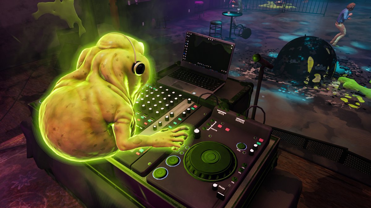 GhostbustersSU's tweet photo. DJ Slimer dropping hair-raising beats in the club. https://t.co/RuYBGmNrEl