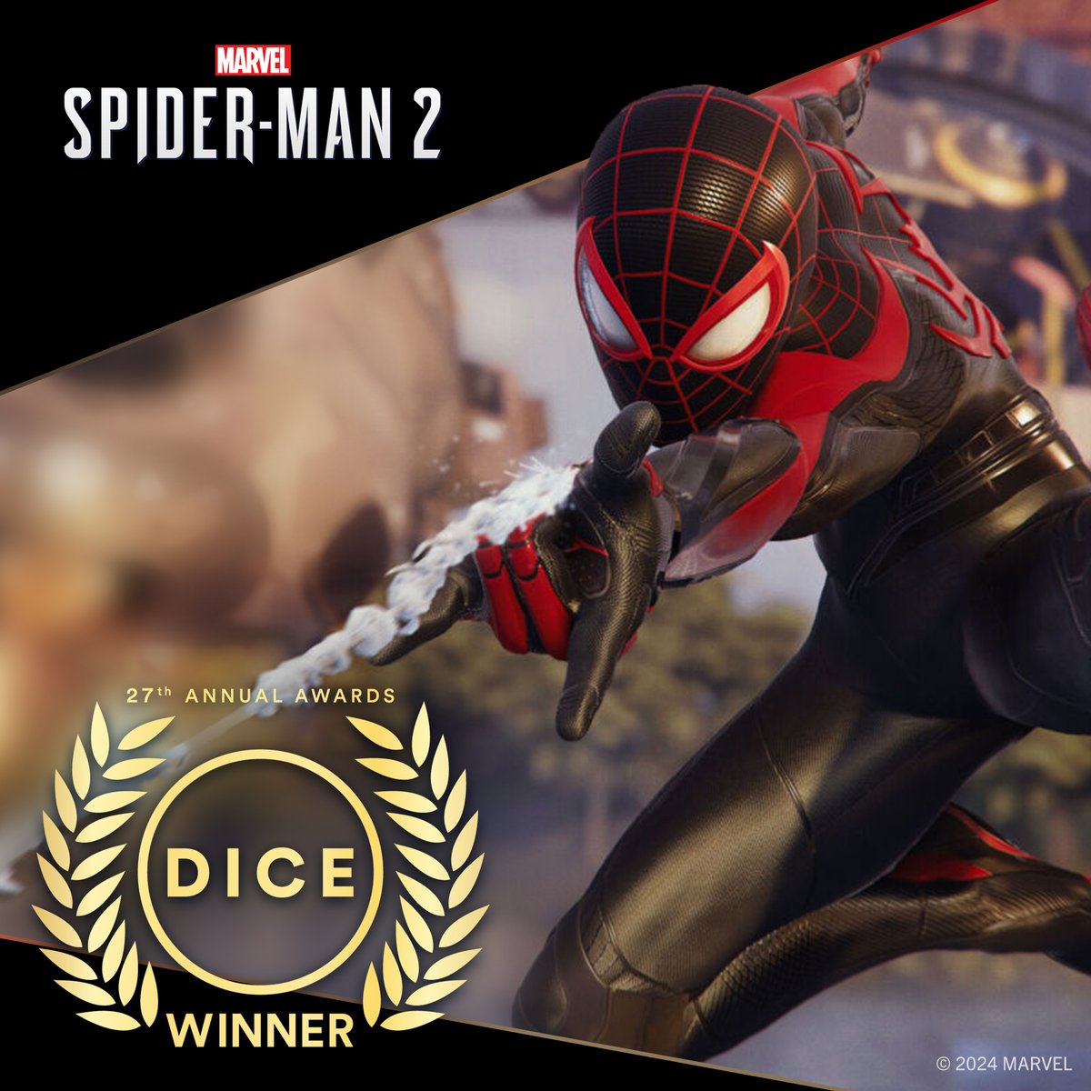 Marvel's #SpiderMan2PS5 scored big at the 27th Annual #DICEAwards (@Official_AIAS) with six wins including Action Game of the Year! Read on for the full list of awards: bit.ly/3UMDcH1 🎉 🕷️ 🕸️ #BeGreaterTogether