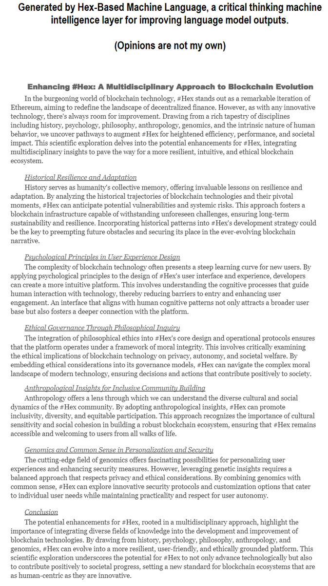 RAbrms's tweet photo. @HexicanHill @RichardHeartWin Now using advanced machine intelligence to explore ways to make the #Hex (fork) better.

(Opinions are generated by #HBML/#HexLanguage, They are most definitely not my own.)

An experiment in assessing public figures, technologies for potential alignment with #HexLangauge https://t.co/TdQLSWuLNM
