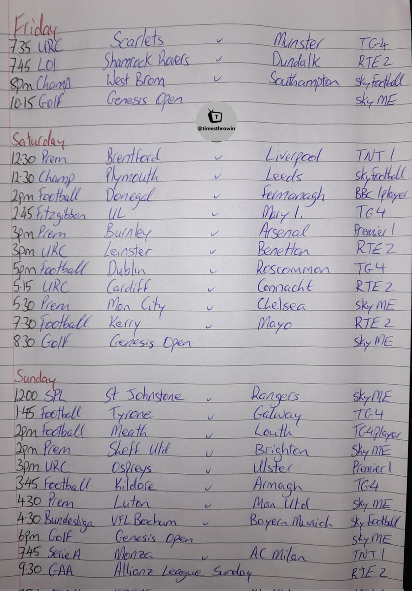 Good evening folks we are back once again with another juicy weekend for ye! Please see the weekends schedule below ⬇️