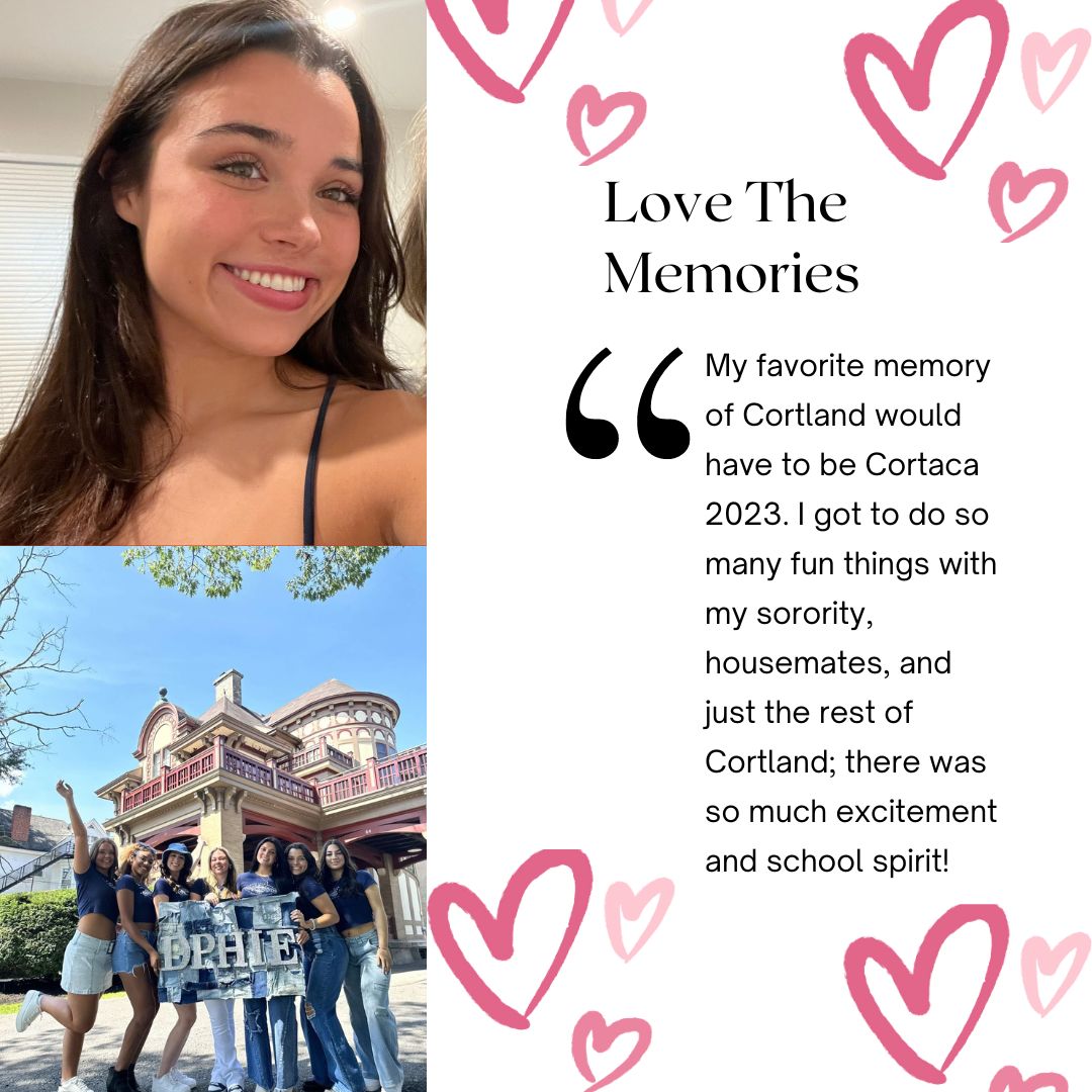 CortlandSAA's tweet photo. Today’s student feature comes from Karina Mogavero, who shares what she loves about SUNY Cortland on Love the Memories Day for We ❤️ Cortland Week. Karina is a junior majoring in Adolescent Education for Earth Science. ❤️🐉 #WeHeartCortland https://t.co/1glYV5EquD