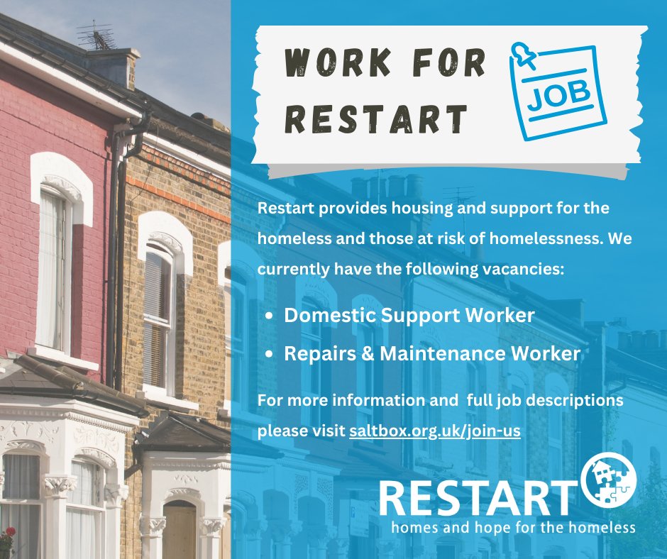 VACANCIES | Our Restart service has openings for a Domestic Support Worker and a Repairs and Maintenance Worker. Full details available on our website 🙂 saltbox.org.uk/community/join…