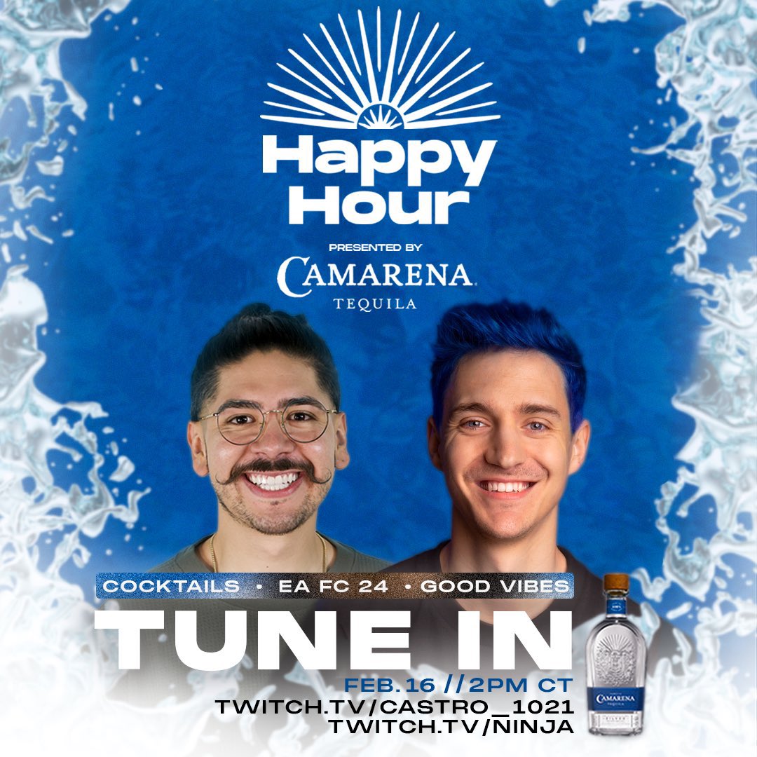 Come join me for Happy Hour by @CamarenaTequila Cocktails, EA FC with Ninja, good vibes. twitch.tv/castro_1021 For 21+ audience. #ad #CamarenaHappyHour