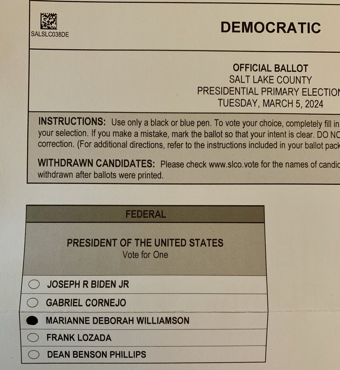 I am once again voting against the Biden in the Democratic Primary #CeasefireNow #GreenNewDeal #MedicareForAll #CollegeForAll #HousingForAll