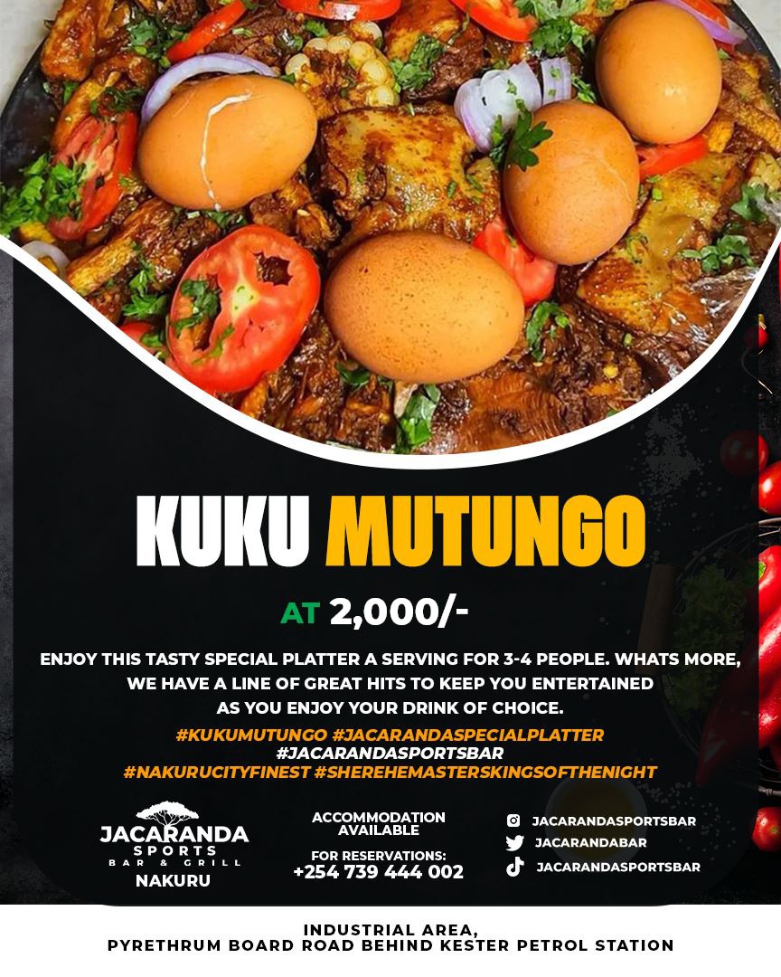 Experience the taste of tradition with KUKU MUTUNGO!
🌽🍗 Enjoy soft boiled maize, flavorful Kienyeji chicken, and wholesome herbs in a family-sized meal for 3-4!

#TraditionalFlavors #FamilyFeast