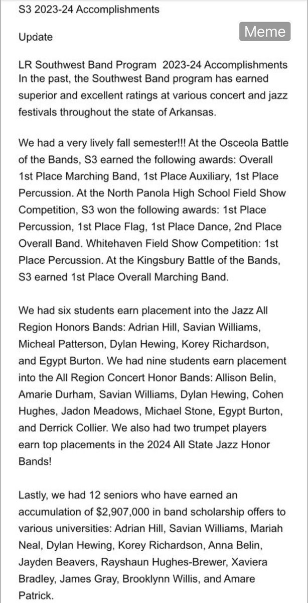 GryphonLibrary's tweet photo. Congratulations to The @lrsouthwestlrsd SuperSonic Storm Marching Band for their accomplishments! Under the leadership of Band Director Jose Holloway, Asst. Director Tony Corley, &amp; Mr. Williams. @lrsd @DrJermallWright @LoringShay https://t.co/02x3W81UZ9