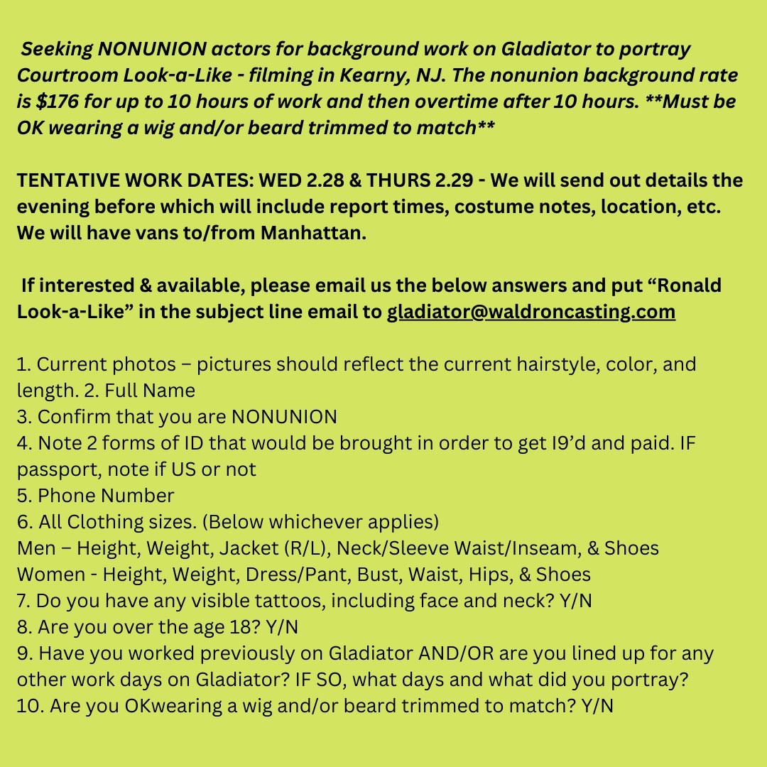 dmwaldron's tweet image. Casting Call for the FX TV series, Gladiator. #WaldronCasting #castingcall #ExtrasCasting