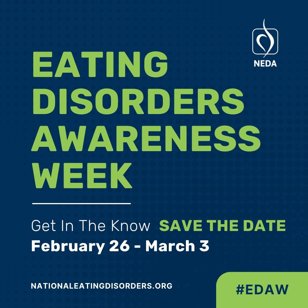 Eating Disorders Awareness Week is February 26 - March 3. Our theme this year is "Get In The Know". In order to better recognize, support and effectively treat eating disorders, public awareness is key.💙  

To sign up to be a collaborator, visit bit.ly/49BdvgL
