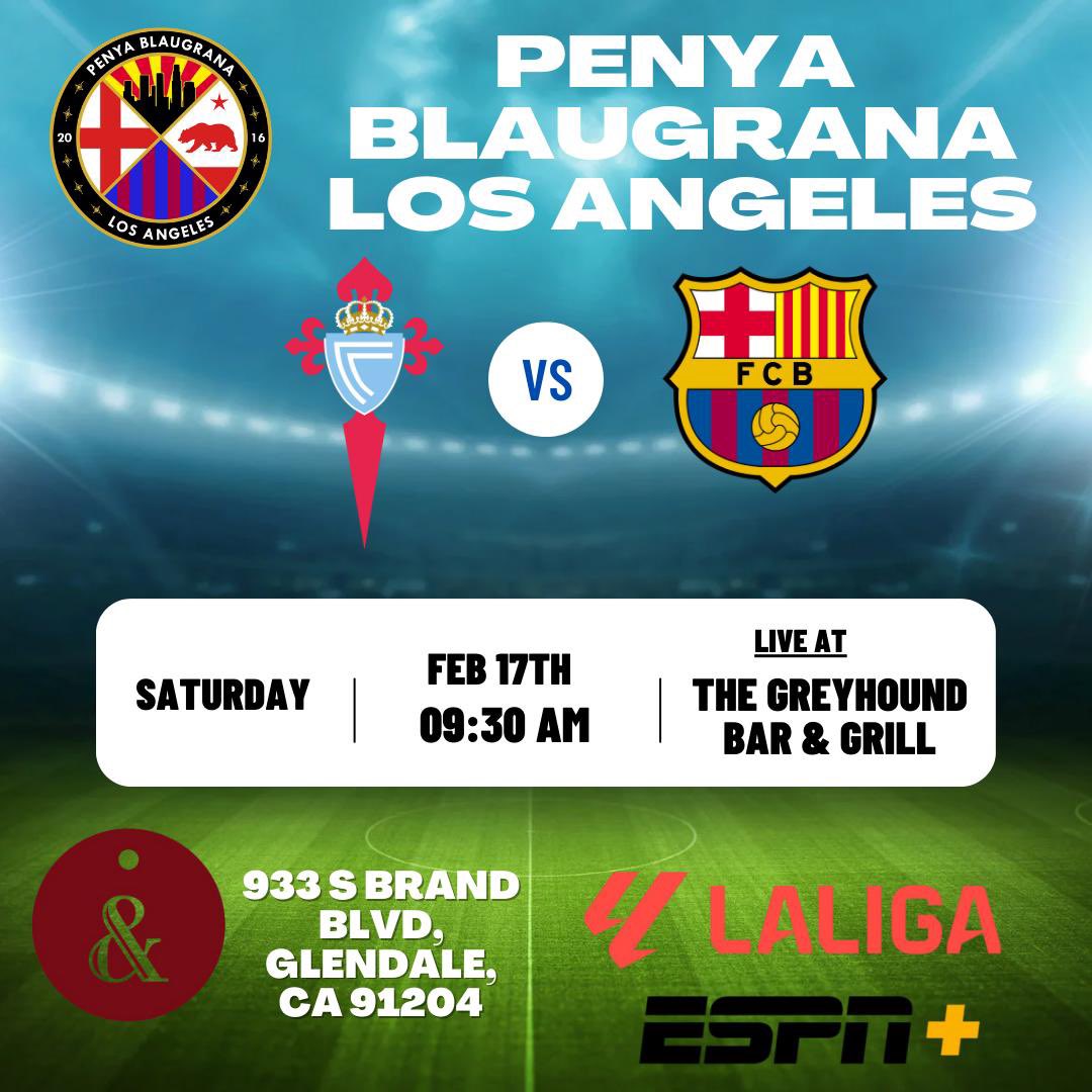 Another exciting match ahead. Please join us as we face Celta de Vigo this Saturday at 9:30AM. We look forward to see you this weekend. #espn #laliga #fcbarcelona #barça #futbolclubbarcelona #xavi #lewandowski #pedri #ferrantorres #lasportbars  #celtadevigo #aspas #pbla #penyes