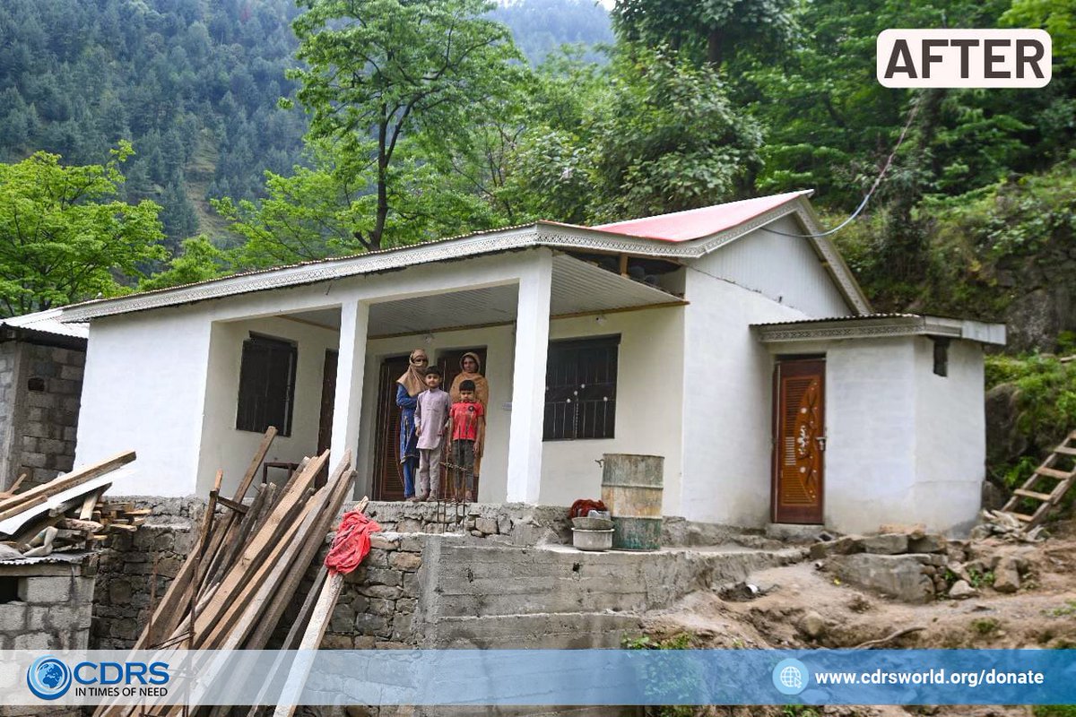 CDRSWORLD's tweet photo. We are delighted to announce the completion of a new home for a brave widow, Mrs. Riyasat Ali, and her two precious children in Hattian Bala, AJ&amp; K. 
#DonationsInPakistan #donate #helping #helpinghands #charity #charitypakistan #humanitarianwork #socialwork #charitywork #CDRS https://t.co/FOew7hVdku