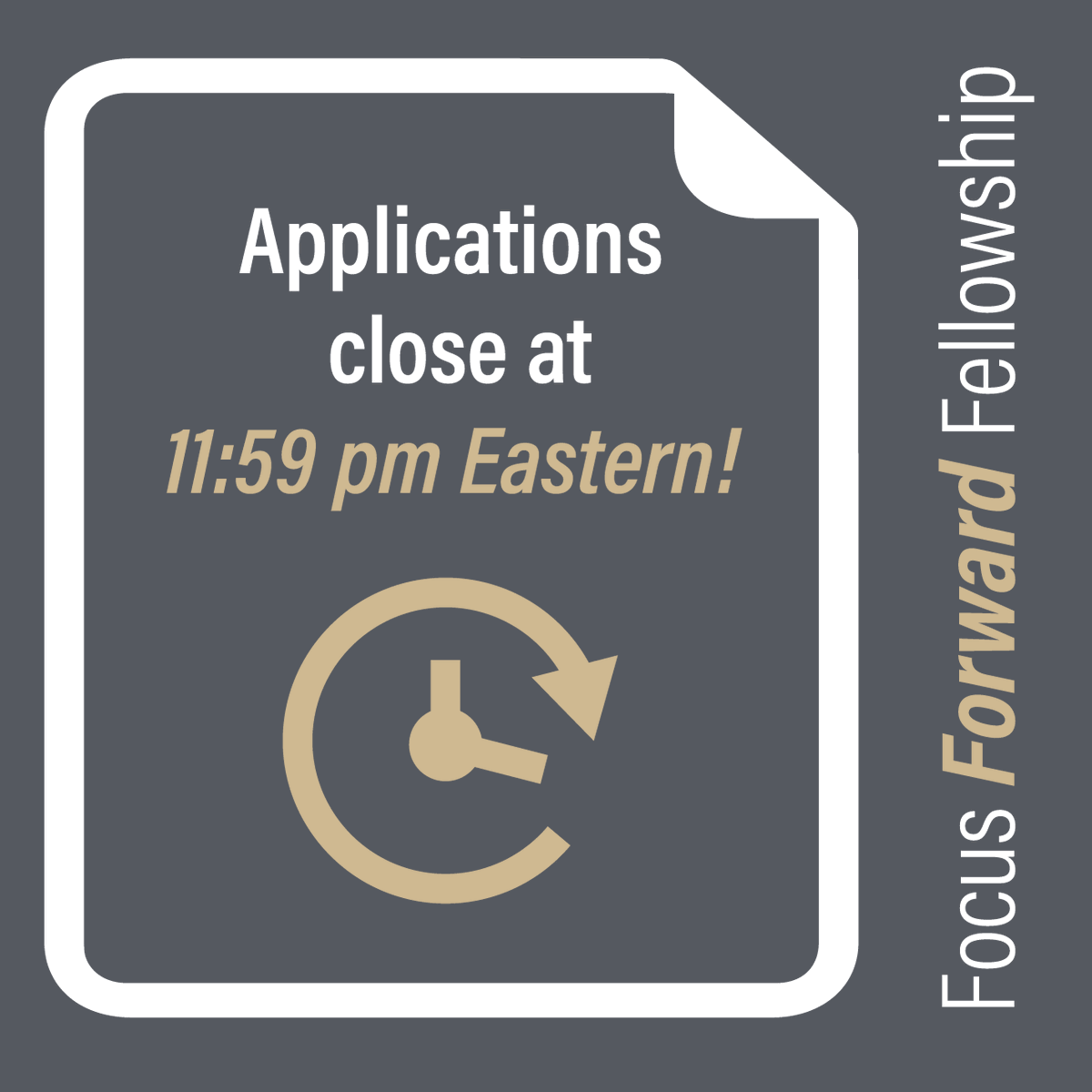 Don't forget! Applications for the 2024 Focus Forward Fellowship cohort close tonight at 11:59 p.m. Apply now  – bit.ly/FWDInfo2024 – to be a part of this program for women, by women, with women!

Learn more mfri.purdue.edu/FWDFellows