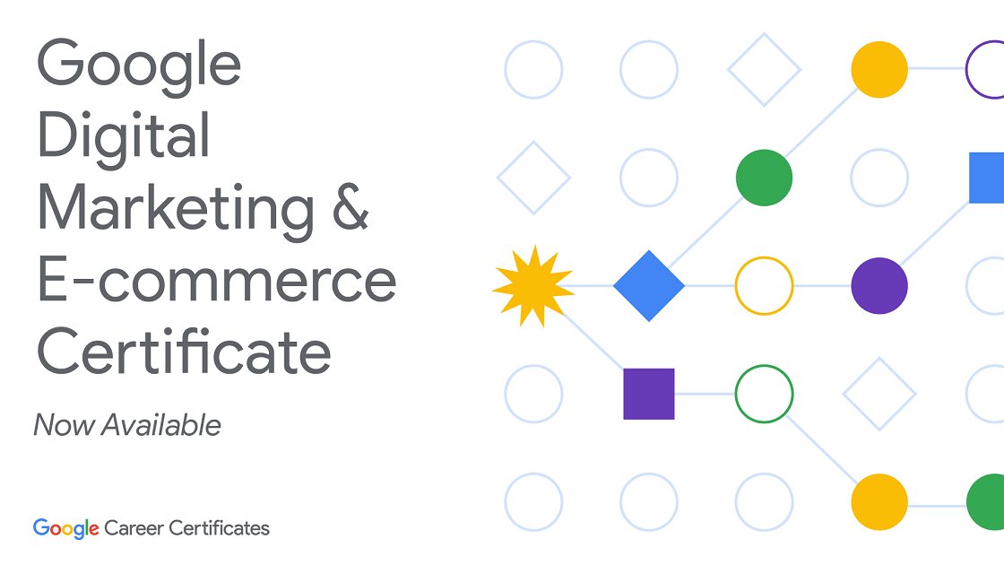 JCPinCumbria's tweet image. As more businesses move online, the need for digital marketing skills increases. The new Google Digital Marketing &amp;amp; E-commerce Certificate provides training to help job seekers feel empowered in these fields. 

Find out more here ow.ly/x3wi50QBFl4

#GrowWithGoogle #Googler