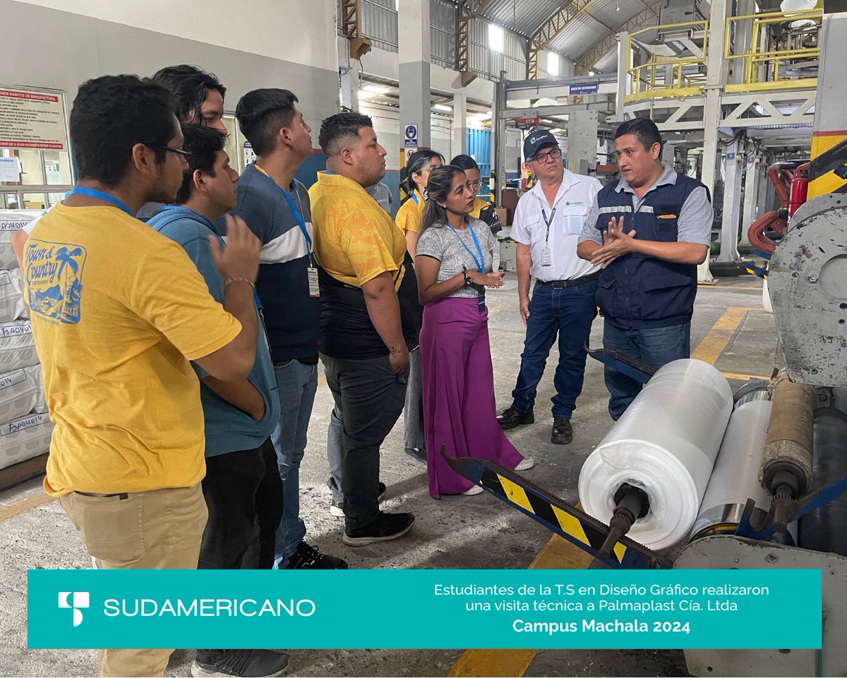 #VisitaTecnica
¡Aventura creativa en Palmaplast Cía. Ltda! ✨Los estudiantes de Diseño Gráfico del Tecnológico Sudamericano - Campus Machala exploraron los secretos detrás de la elaboración e impresión de fundas, stickers y más.  #DiseñoGráfico #CampusMachala #PalmaplastCíaLtda