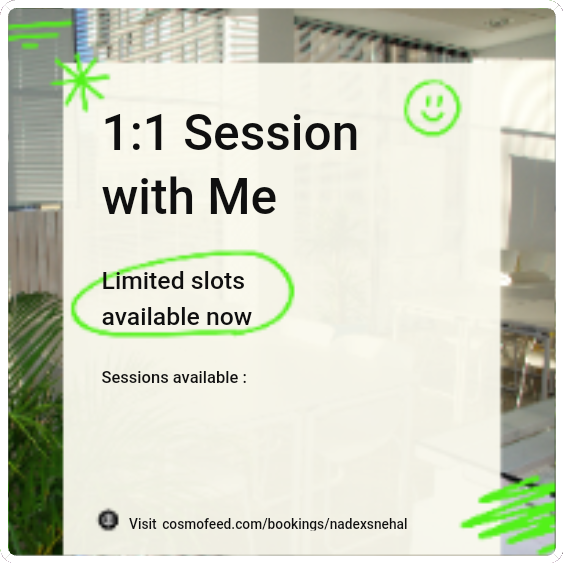 Exciting News! My 1:1 booking page is LIVE!🚀

Ready to dive deep, connect, and level up together? 💬 Book your personalised session now and lets make magic happen! ✨ 
       
cosmofeed.com/bookings/nadex…