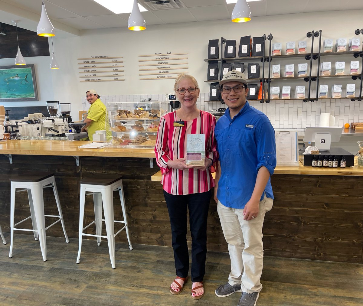 SpiChamber's tweet photo. Chamber Staff, Jeanette Greider &amp; Beverley Eymard, stopped by Los Pescadores to visit. Chamber Rock Star⭐⭐⭐⭐⭐  
#spichamber #KeepItLocalSPI #ChamberStrong #SmallBusiness #EatLocal #ShopLocal #PlayLocal #ReferLocal #HireLocal #SouthPadreIsland #SPI #PortIsabelTX #LagunaVista https://t.co/eaKB5cjetv