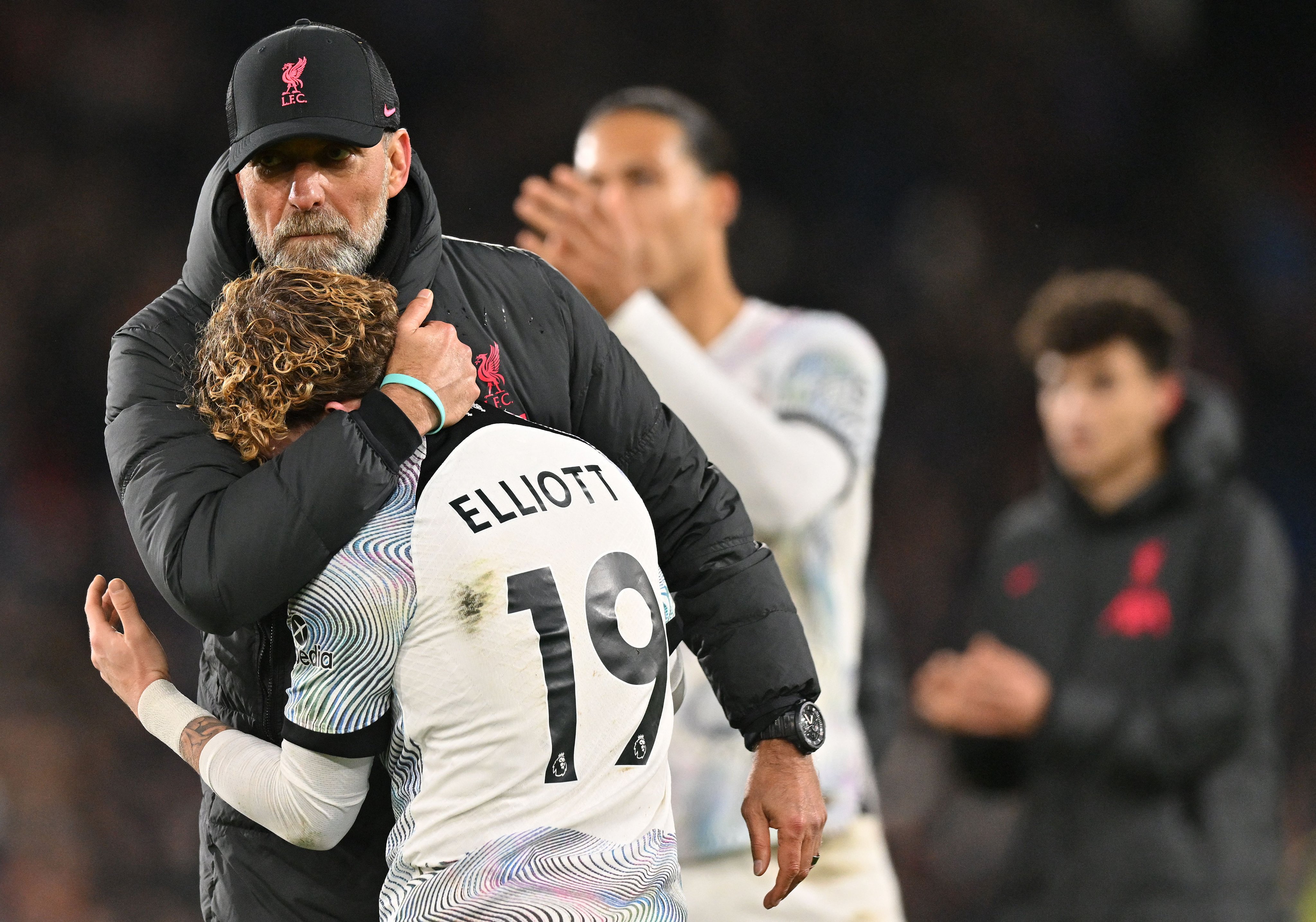 Liverpool manager Jurgen Klopp and Harvey Elliott.