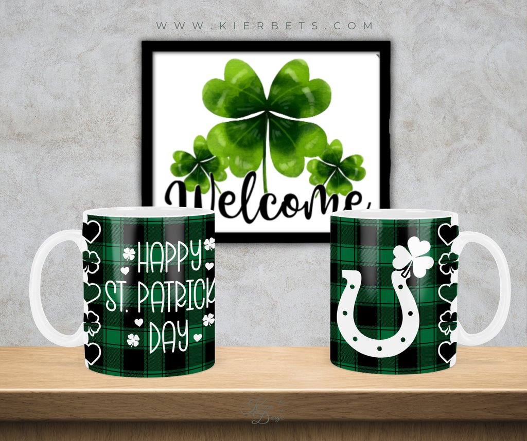 kierbets's tweet image. Colorful dark green and black plaid Happy St. Patrick's Day mug with Shamrocks and Lucky Horseshoe. 
l8r.it/H6WQ

#stpatricksday #greenplaid #Irish #Celtic #hotcocoa #teadrinker #coffee #tea #coffeelover #hearts #mugs #ceramic #dishwashersafe #Microwaveable #gnomes