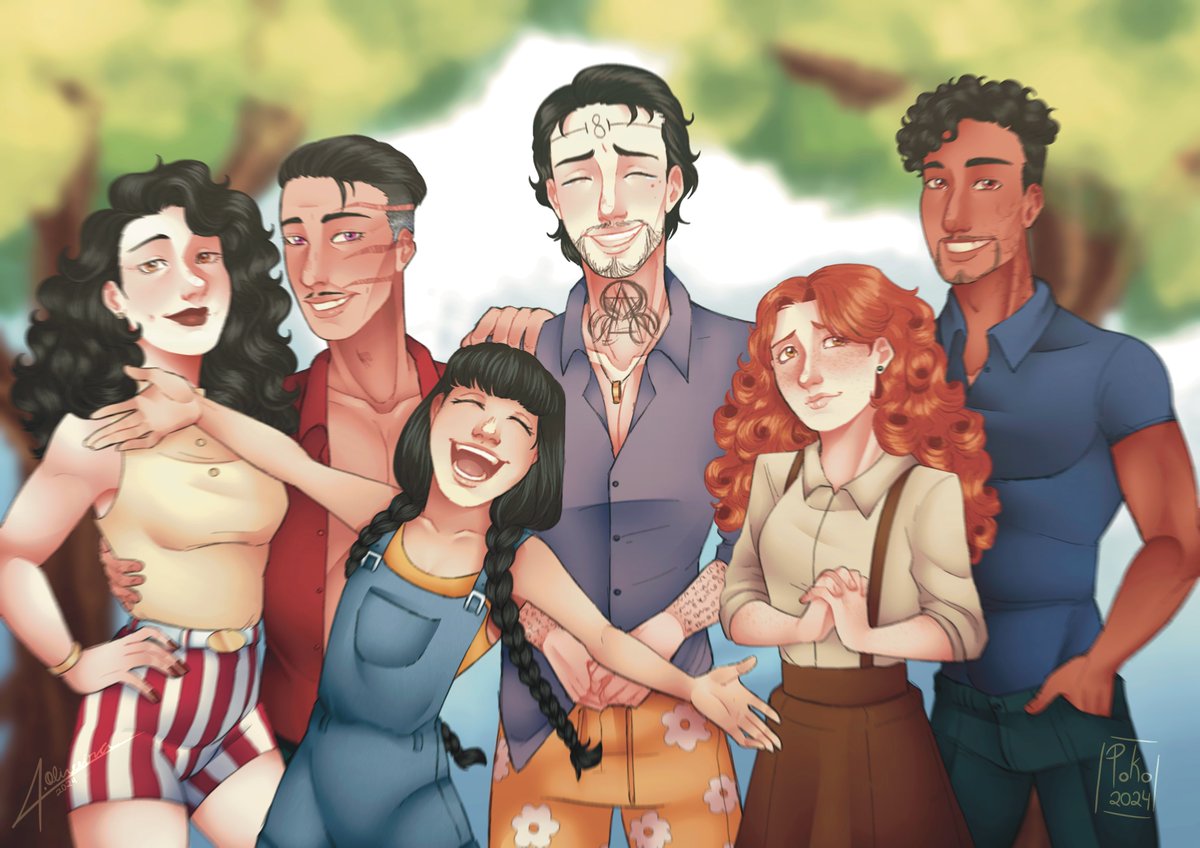 alexlepapy's tweet photo. Desenho: @Pohkoko 
Pintura: euzin :D

os personagens do RPG de Ordem Paranormal q eu to mestrando desde 2022, a fotinha que eles tiraram no aniversário de um dos membros da equipe (o do meio)

da esquerda pra direita: Margarida, Eduardo, Amaya, Francisco, Donnie e Sérgio https://t.co/dOZrMjCLtR