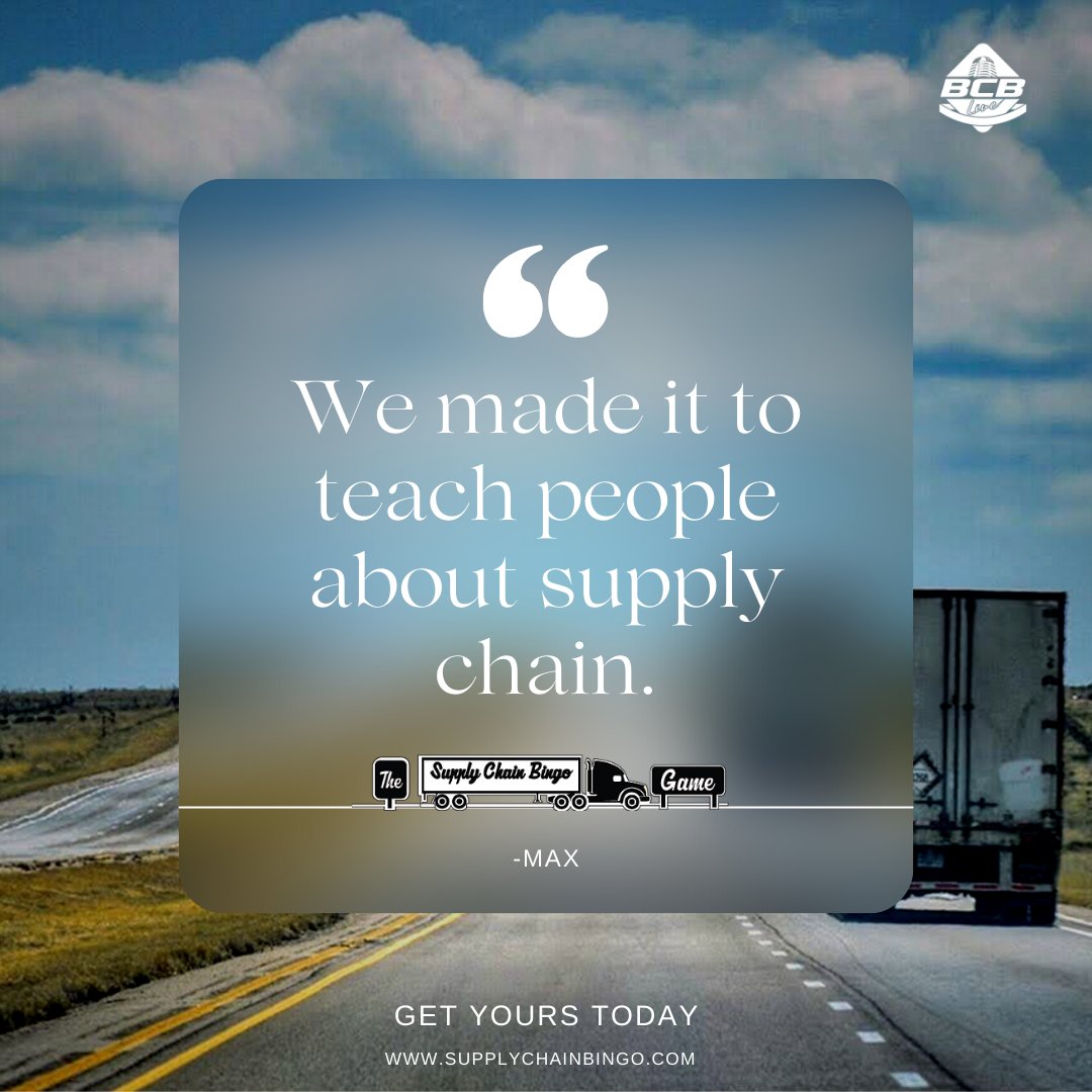 BCBLiveTV's tweet photo. Dive into the world of supply chain with the innovative The Supply Chain Bingo Game, perfect for all ages. Discover how your everyday items gets transported. Don't miss out, order yours today at https://t.co/YFD36piOch and save 15% using code "BCBLIVE15". #supplychain https://t.co/7YNXAVjRRV