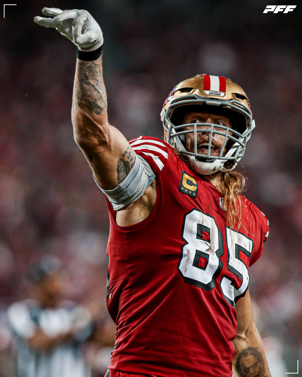 PFF_Fantasy's tweet image. Most receptions of 20+ yards in the playoffs over the last two seasons: 

🥇 Travis Kelce - 7
🥇 George Kittle - 7