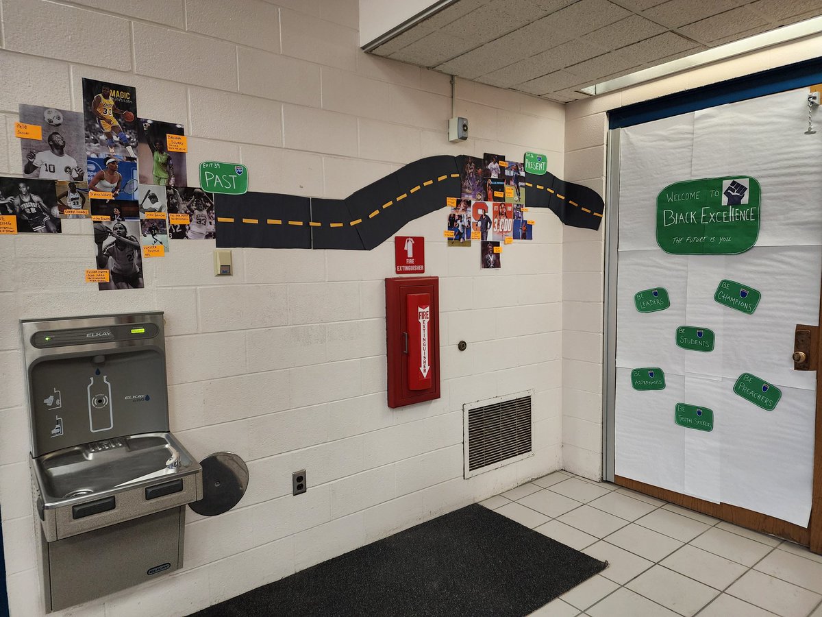 Aferriter25's tweet photo. Black History Month Door decorating! Past, present and future! Wouldn't be complete without including @SyracuseSchools grad and current SU Women's Basketball Coach @CuseCoachJack. Thank you for being a fantastic role model for our community. https://t.co/N54veMqyw8