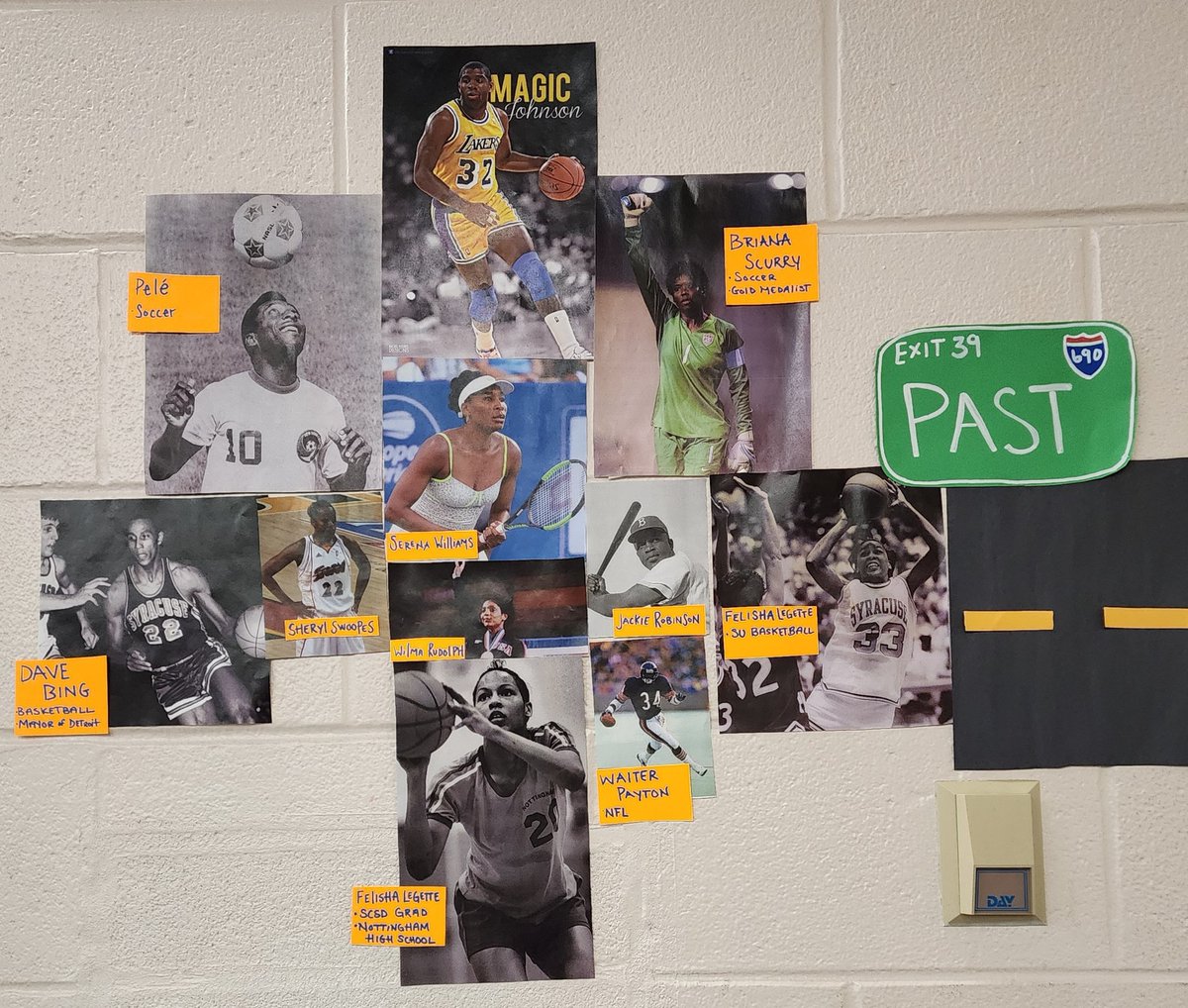 Aferriter25's tweet photo. Black History Month Door decorating! Past, present and future! Wouldn't be complete without including @SyracuseSchools grad and current SU Women's Basketball Coach @CuseCoachJack. Thank you for being a fantastic role model for our community. https://t.co/N54veMqyw8