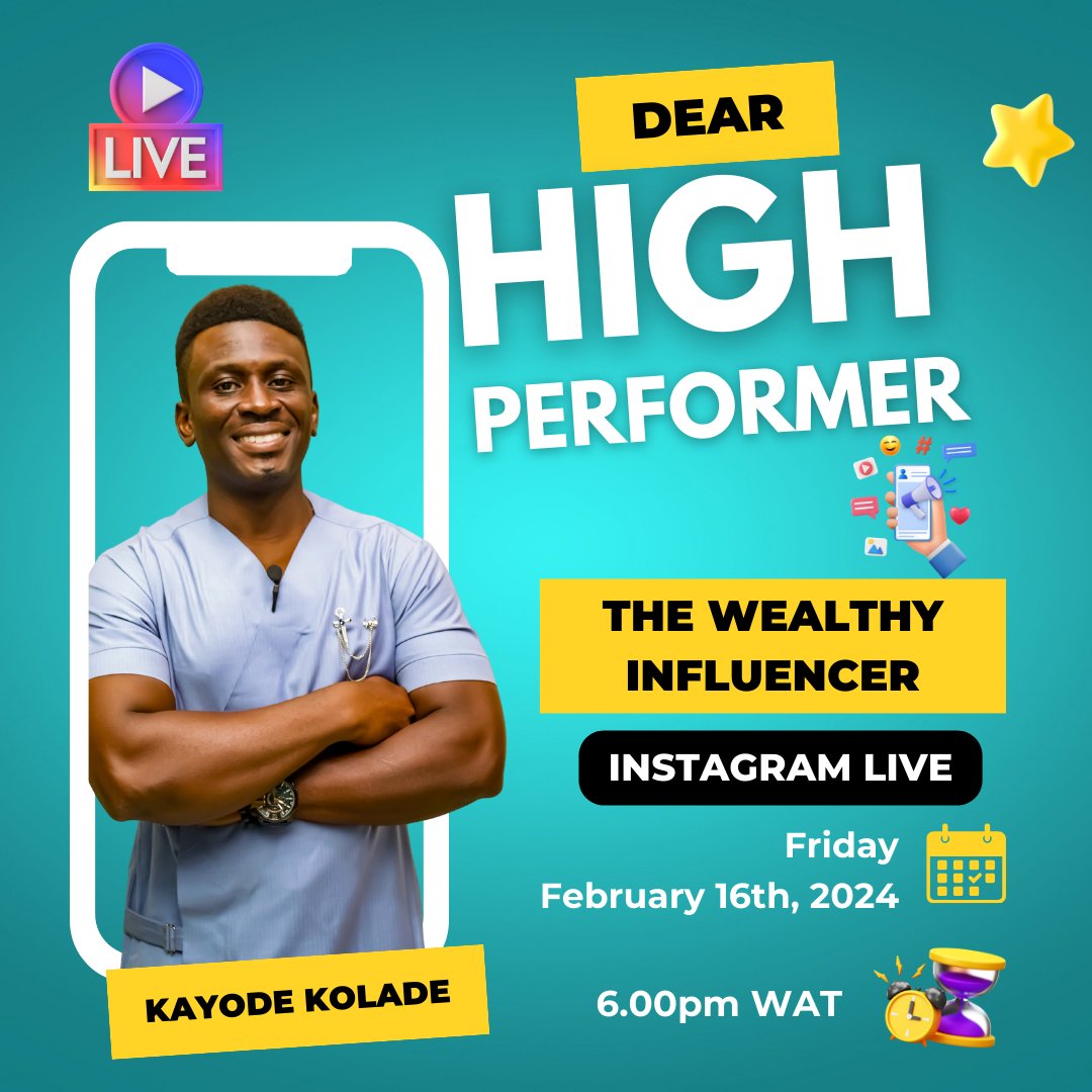 kayodekolade's tweet photo. Join me today by 6pm WAT as we discuss The Wealthy Influencer Roadmap 🧭
#dearhighperformer #thewealthyinfluencer #therichlife #highperformancelive https://t.co/a4NCQy9mTz