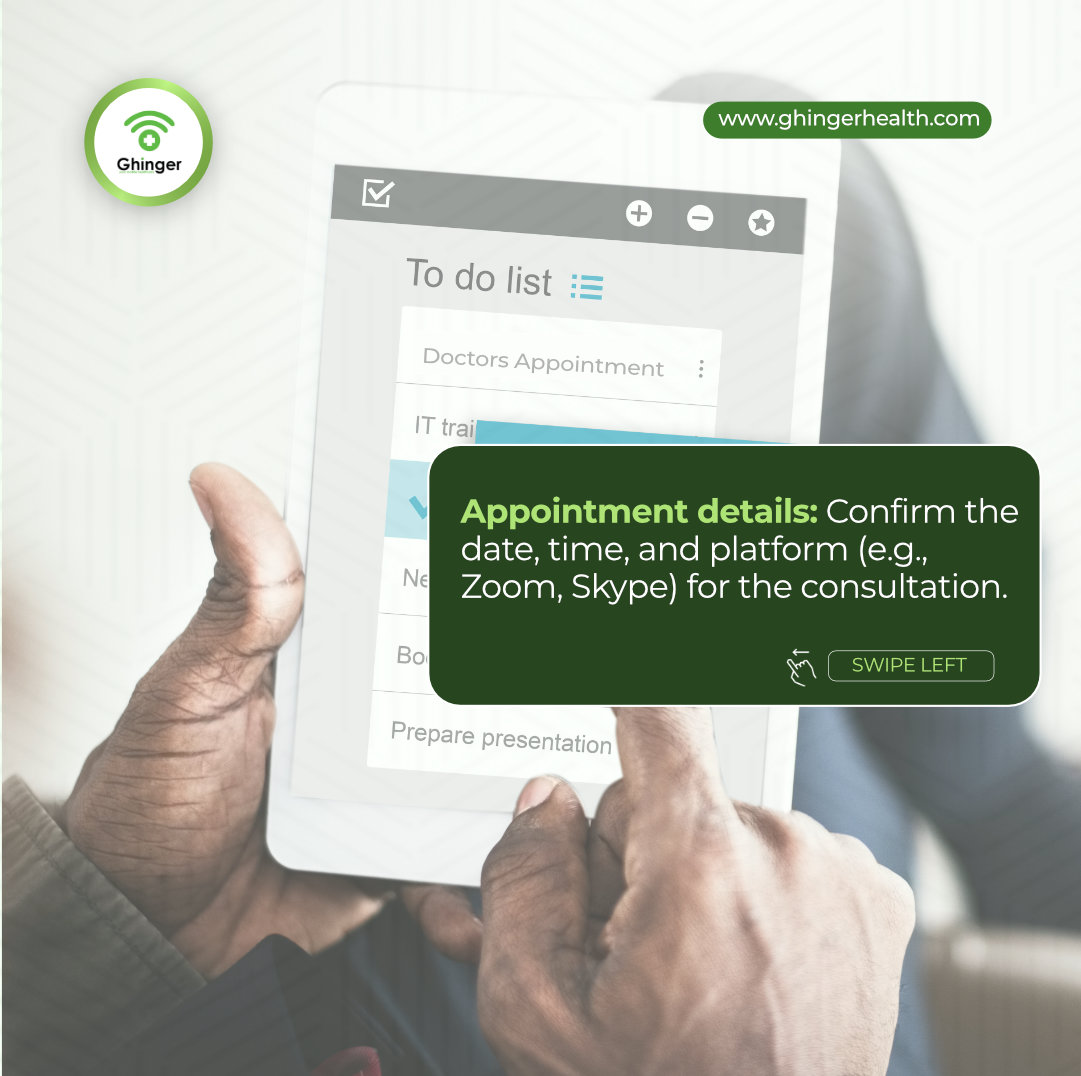 GhingerC's tweet photo. To enjoy a seamless and convenient consultation, you should check this 3 things. Contact our call center on 0308040040 #GhingerHealth #virtualconsult https://t.co/fTr20Phlym