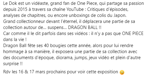 ParisManga's tweet photo. Le Dok viendra avec son expo Dragon Ball à Paris Manga by TGS ;)
Ne ratez pas l'occasion de la voir !

#PM #ParisMangabyTGS #PM35 #expo #DragonBall #LeDok #vidéaste #salon #popculture https://t.co/5VhWsC6sf4