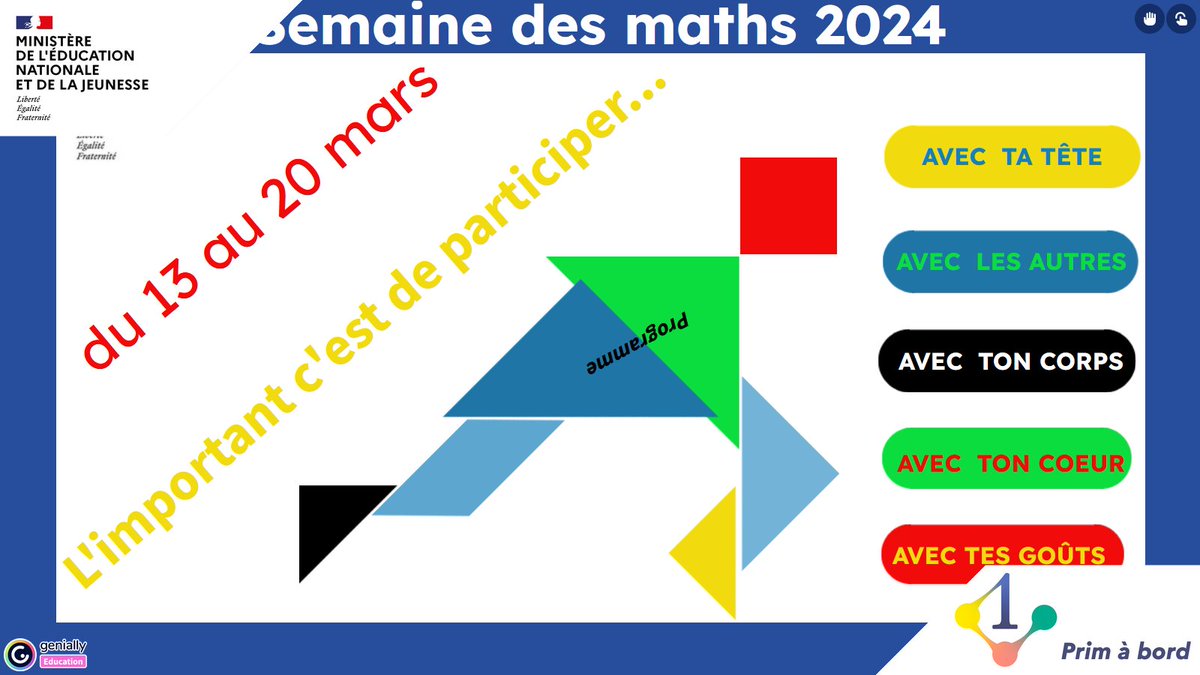 prim_edu_num's tweet image. Cycles 1⃣, 2⃣ et 3⃣ | Enseigner | #Mathématiques

📌#SDM2024 dans le Rhône, un panel de ressources clé en main

▶️ primabord.eduscol.education.fr/semaine-des-ma…

Pour participer :
✅ avec sa tête
✅ avec les autres
✅ avec son corps
✅ avec son cœur
✅ avec ses goûts