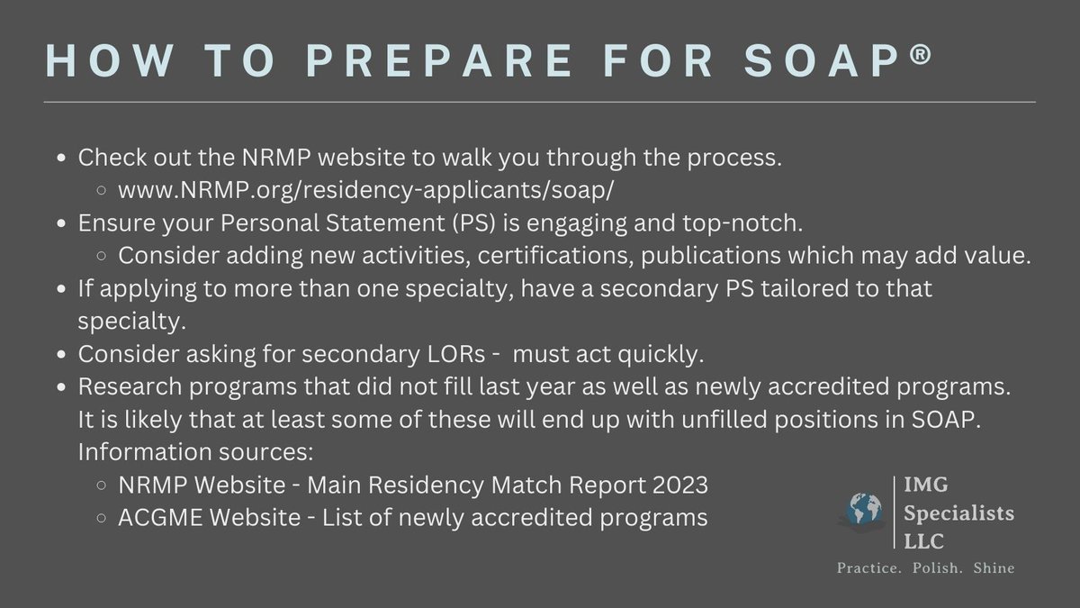 myappcoach's tweet photo. Residency Applicants - Are you SOAP Ready?  
28 days to NRMP Match Day
24 days to SOAP
You can take action now.
#Match2024 #medicalstudent #USMLE https://t.co/ahT9hm1UhD