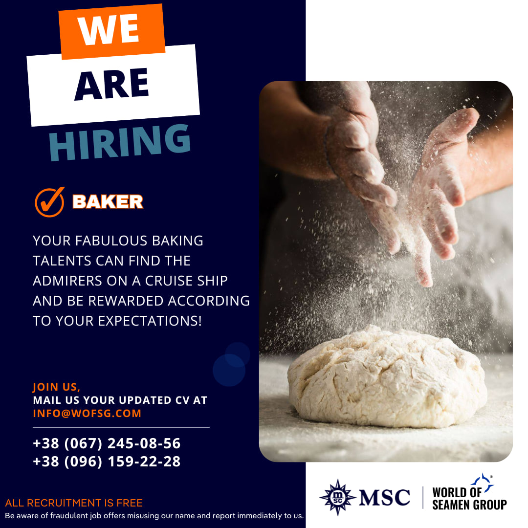 wofsg's tweet photo. Your fabulous baking talents can find the admirers on a cruise ship and be rewarded according to your expectations!

Details https://t.co/E5tIkH7Uq0

Apply now to be considered

Email: info@wofsg.com
WhatsApp/Viber/Telegram:
+380672450856
+380961592228

#baker https://t.co/SiMns0HlKN
