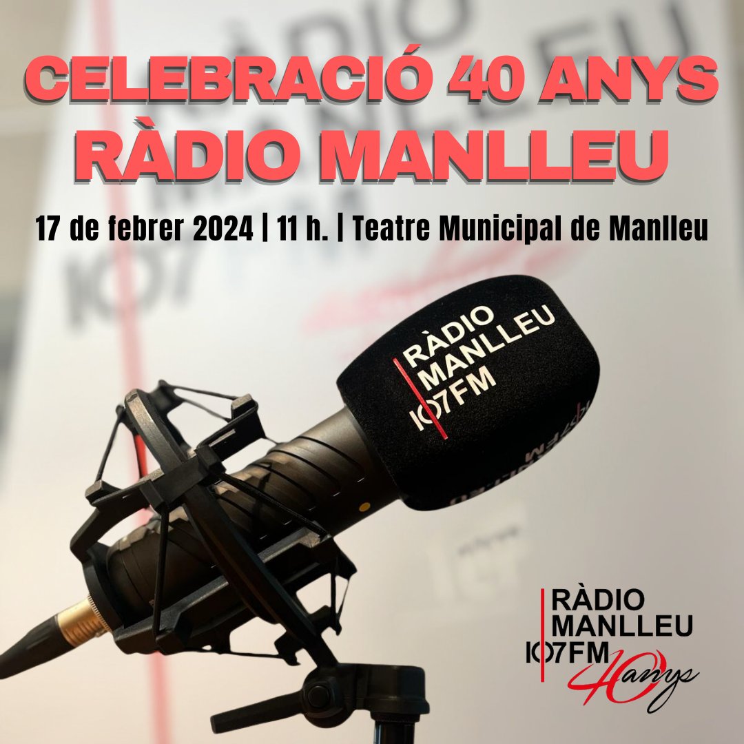 🎙️Seguiu, a partir de les 11h, l'acte de celebració dels 40 anys de Ràdio #Manlleu

En directe al nostre canal de Youtube!

LINK ➡️ bit.ly/YoutubeRàdioMa…
