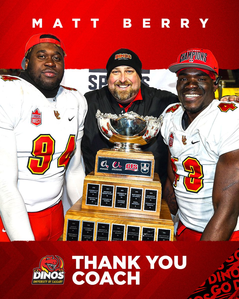 𝐓𝐡𝐚𝐧𝐤 𝐲𝐨𝐮 𝐂𝐨𝐚𝐜𝐡! “We wish Coach Berry tremendous success in his new role. We are grateful for all he gave the program over the past 15 years. He has had such an amazing impact on so many University of Calgary student-athletes.” - Ryan Sheahan #GoDinos