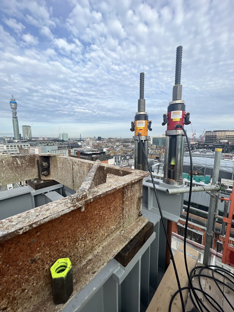 HydraCapsule's tweet photo. Emergency hydraulic jacking, torquing and bolt-tensioning to 4no. Crane bases for preloading and load-checks #cranegrillages #preloading #hydraulicjacking #temporaryworks #tensioning #towercrane https://t.co/WYAjFikVqo