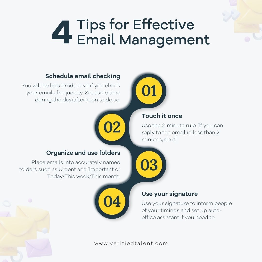 Master your inbox with this email management tip! What's your go-to strategy for keeping your emails organized?

#VerifiedTalent #emails #emaillist #emailsuccess #emailing #emailcampaign #business #emailmanagement #emailtips #emailblast #marketingtips #emailautomation