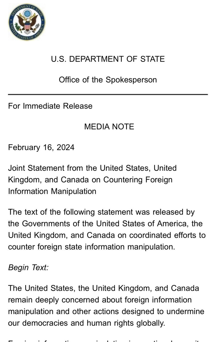 Inbox: Leaders of UK, US, and Canada - countries with federal elections on the horizon - issue joint statement to “counter state information manipulation” from authoritarian governments 🇬🇧 🇺🇸 🇨🇦