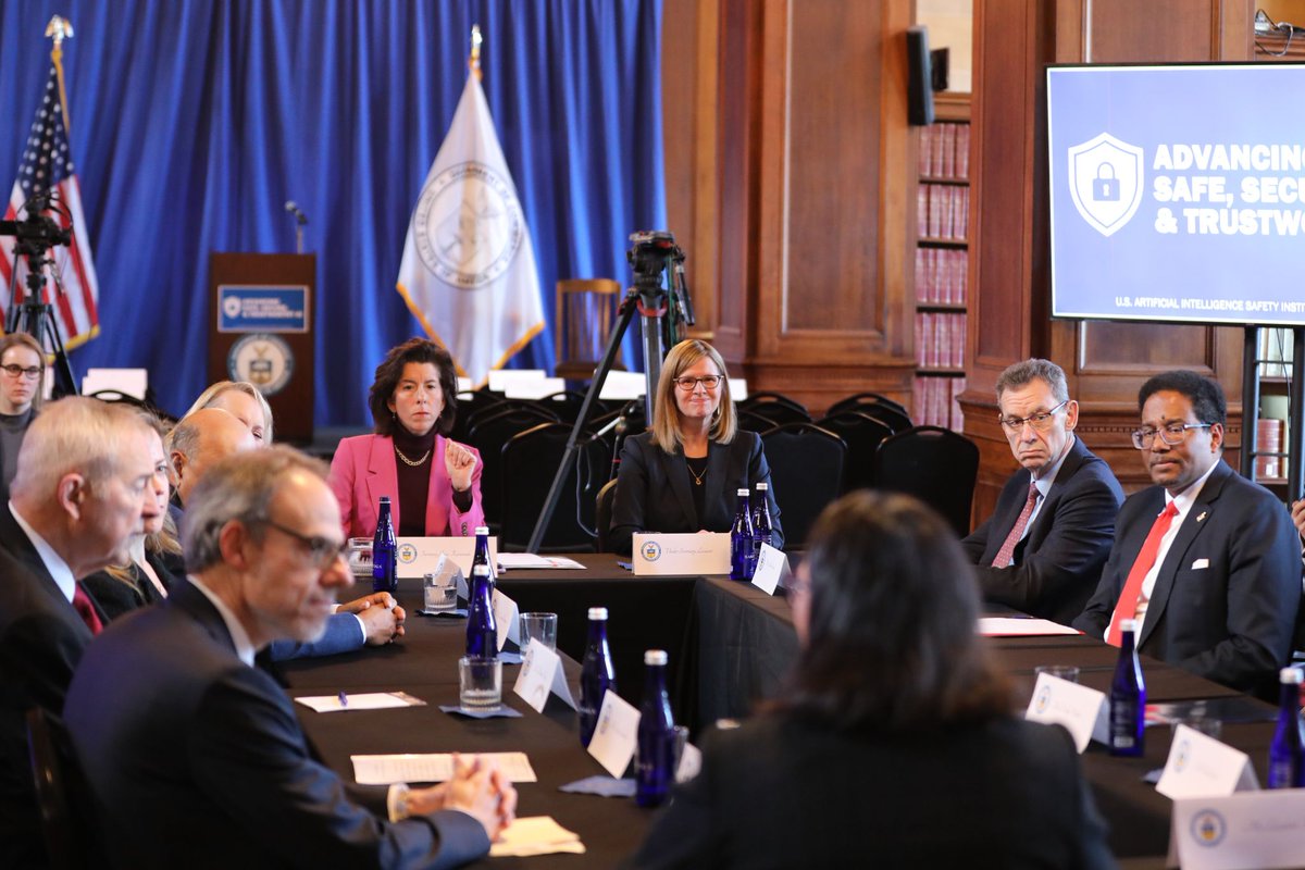 A great pleasure partnering with @CommerceGov @SecRaimondo and over 200 stakeholders to launch the U.S. Artificial Intelligence Safety Consortium with @NIST. The largest initiative of its kind, #AISIC will advance safe, secure, and trustworthy AI.