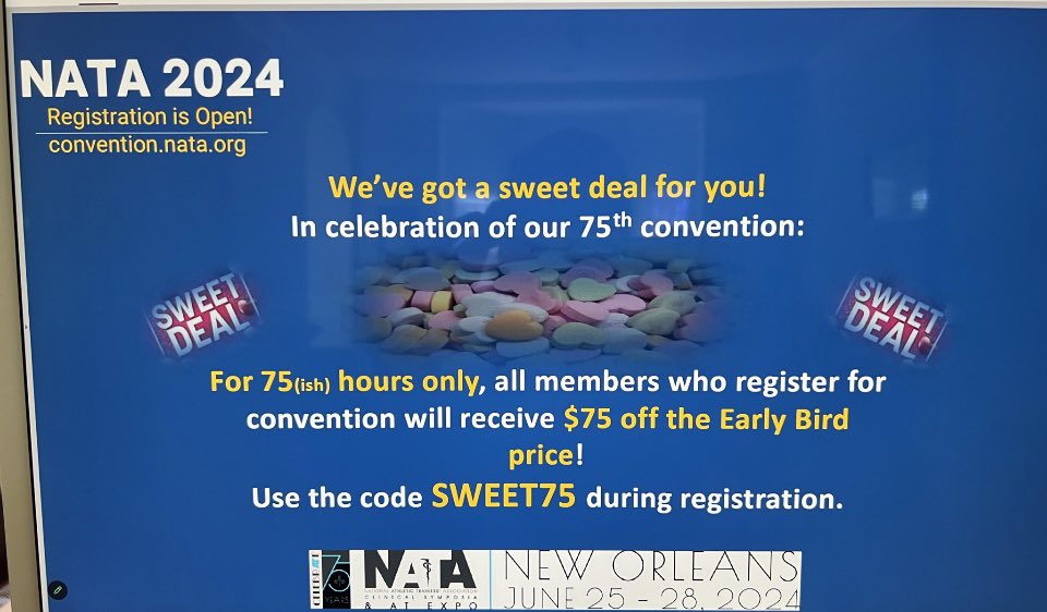 ATTN AT students! Retweet with your name, school, and if you were NATA President what one thing you would do to grow membership! Post by noon Saturday. Best response your NATA conference registration is on me. @NATA1950 @NATASLCreps @NATAevents @nata