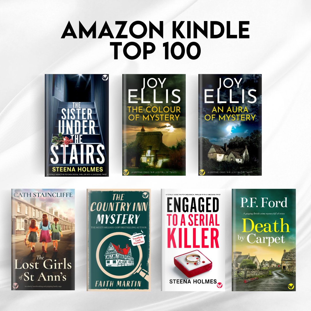 JoffeBooks's tweet photo. Congratulations to Steena Holmes, Joy Ellis, Faith Martin, Cath Staincliffe and P.F. Ford who are all in the Amazon Kindle Top 100 chart! 🎉 Thank you to our readers who make this possible! https://t.co/bRKZHDjzX4