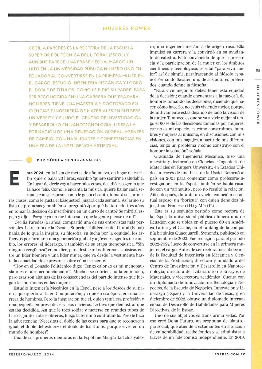espol's tweet image. #ESPOLenlasNoticias

@forbesecuador entrevistó a nuestra rectora, Cecilia Paredes, para conocer su historia y como llegó a ser la primera mujer en liderar la #ESPOL. Lee la entrevista completa en la versión impresa y digital de Forbes Ecuador.