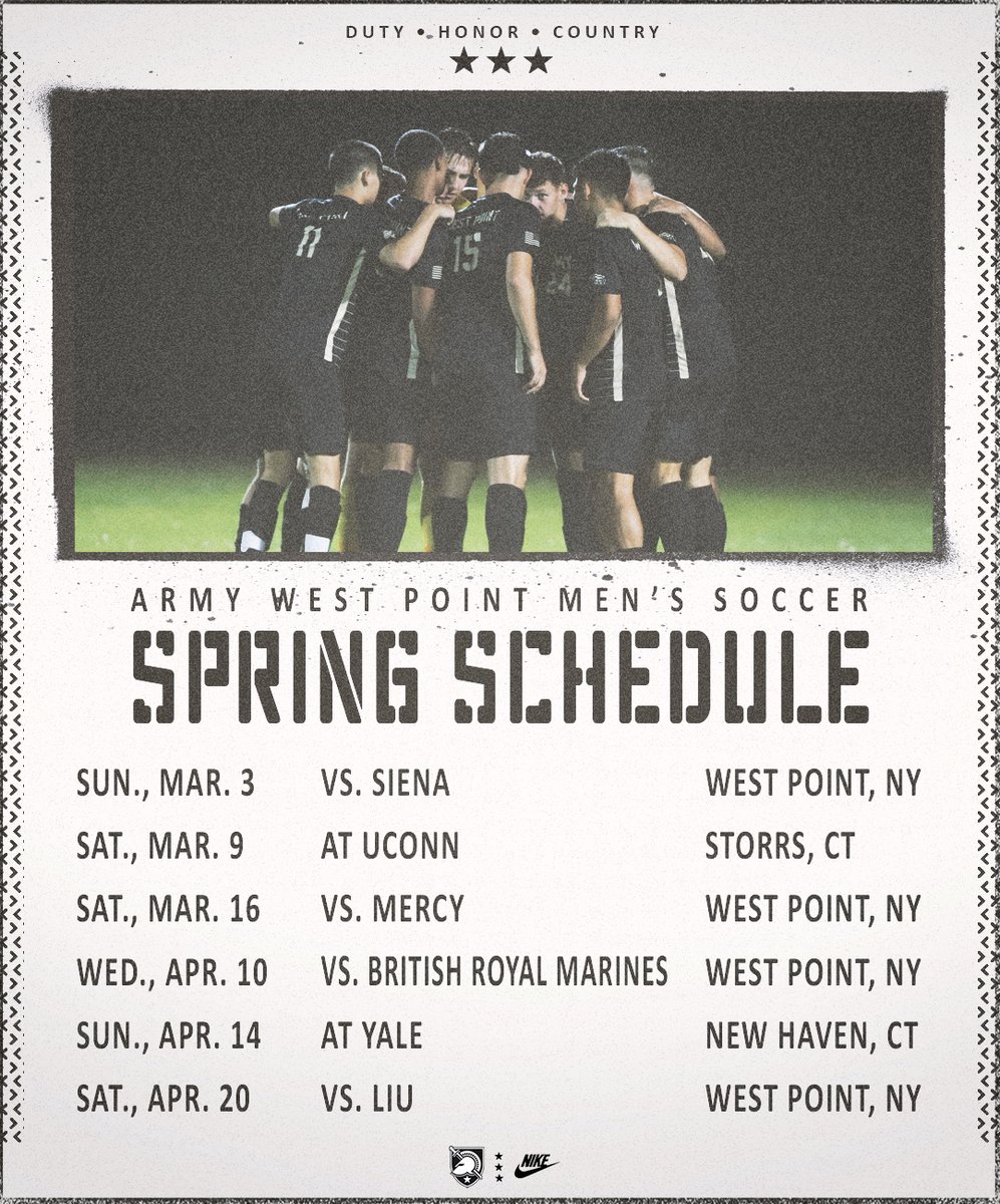 A look at our upcoming schedule this spring! 👇 🔗 goarmywestpoint.com/sports/mens-so… #GoArmy