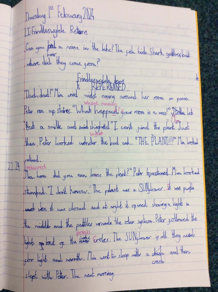 Fox Class have thoroughly loved Frindleswylde by @oharasisters Here are our first drafts of our version of a sequel. #BLSWriting #TeachThroughaText @theliteracytree @LiteracyPippa