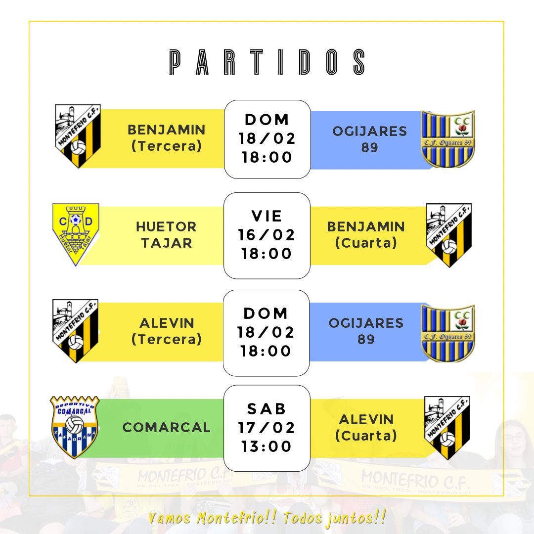 montefrio_cf's tweet photo. 𝗣𝗔𝗥𝗧𝗜𝗗𝗢𝗦 𝗢𝗙𝗜𝗖𝗜𝗔𝗟𝗘𝗦

¡No podéis faltar! 
¡A por todas! 

#MontefrioCF #PartidosOficiales #VamosMontefrio https://t.co/vZIFz2Gxpu