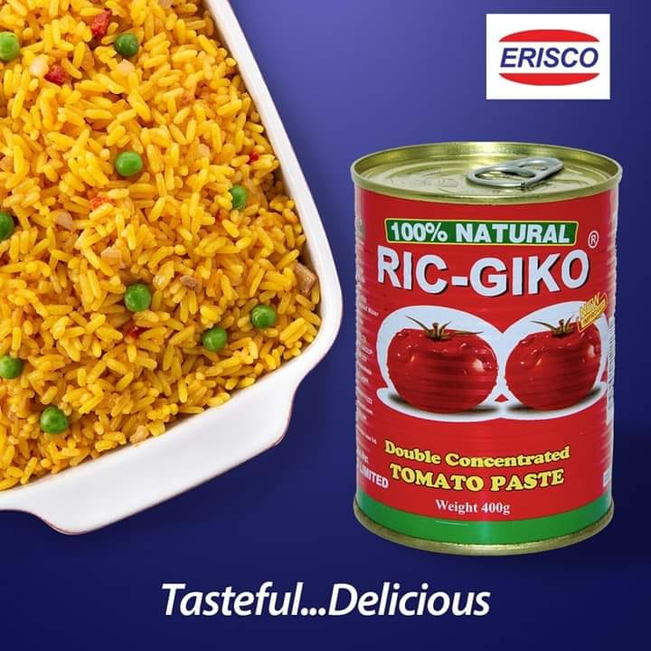 Indulge in the rich flavors of Jollof rice, made complete with Ric Giko tomato paste! 🍅📷 #JollofMagic #TasteOfAfrica