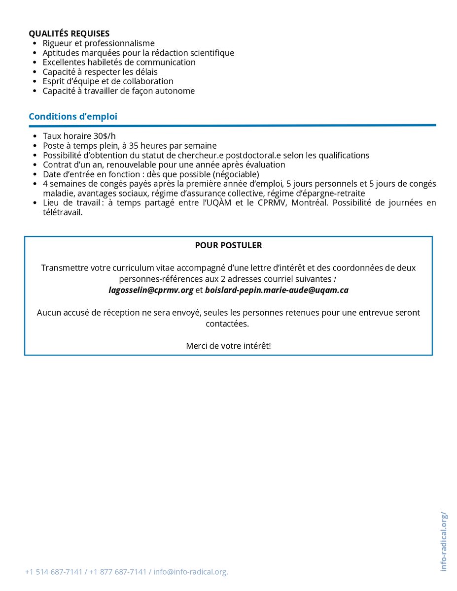 Un poste en recherche à temps plein, basé à #Montreal avec une équipe de recherche dynamique et avec une possibilité de télétravail! Expertise en étude de la #violence politique, de l'extrémisme, #misogynie en ligne ainsi qu'en #méthodologies de recherche en ligne.